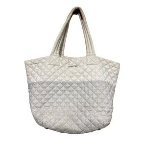 MZ Wallace Tote Bag Women OS Light Gray Quilted Puffer Nylon Travel Commuter Bag